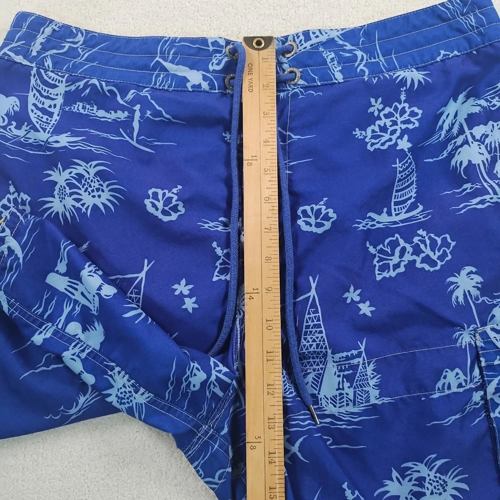VTG Ralph Lauren Polo Jeans  Board Shorts Mens XL Blue AOP MeshLined Logos‎ Swim